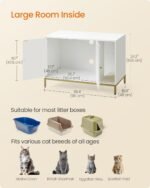 Feandrea Litter Box Enclosure, Modern Cat Litter Box Furniture Hidden, with Scratching Mat, Tall Legs, Cat House, Side End Table, 35.4 x 18.9 x 24.2 Inches, White and Gold UPCL027W01 - Image 6