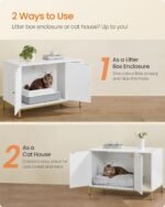 Feandrea Litter Box Enclosure, Modern Cat Litter Box Furniture Hidden, with Scratching Mat, Tall Legs, Cat House, Side End Table, 35.4 x 18.9 x 24.2 Inches, White and Gold UPCL027W01 - Image 7
