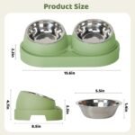 Cat Feeder and Water Dispenser, Cat Feeder with Stainless Steel Bowls, Pet Food Dispenser for Cats and Small Dogs, Easy to Clean(Green) - Image 3