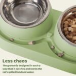 Cat Feeder and Water Dispenser, Cat Feeder with Stainless Steel Bowls, Pet Food Dispenser for Cats and Small Dogs, Easy to Clean(Green) - Image 5