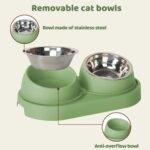 Cat Feeder and Water Dispenser, Cat Feeder with Stainless Steel Bowls, Pet Food Dispenser for Cats and Small Dogs, Easy to Clean(Green) - Image 6