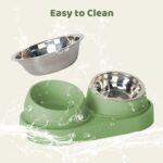 Cat Feeder and Water Dispenser, Cat Feeder with Stainless Steel Bowls, Pet Food Dispenser for Cats and Small Dogs, Easy to Clean(Green) - Image 7