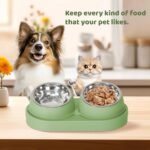 Cat Feeder and Water Dispenser, Cat Feeder with Stainless Steel Bowls, Pet Food Dispenser for Cats and Small Dogs, Easy to Clean(Green) - Image 8