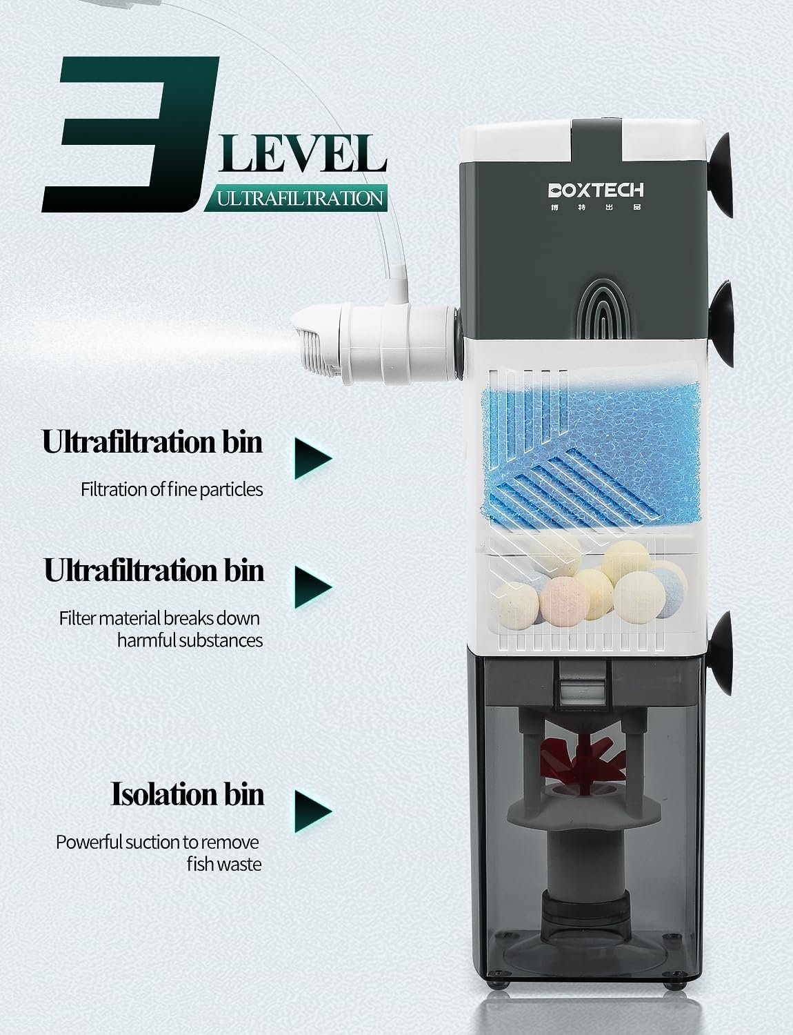 UPETTOOLS Pro 4 in 1 Aquarium Internal Filter ，Internal Filter with Fish Safe，Filtration Rainfall Oxygen Pump Wave Maker for 5 to 30 Litre Tanks 6W Models - Image 3