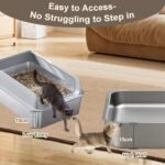 2 Pack Stainless Steel Litter Boxes,Metal Litter Boxes with Lid High Sides, Extra Large Top Entry Kitty Pan Tray with Lid, Non Sticky,Easy Cleaning, 50X35X20cm - Image 3