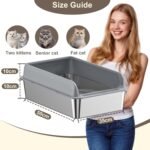 2 Pack Stainless Steel Litter Boxes,Metal Litter Boxes with Lid High Sides, Extra Large Top Entry Kitty Pan Tray with Lid, Non Sticky,Easy Cleaning, 50X35X20cm - Image 7