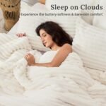 Sasttie Fluffy Comforter Set Queen 3 Pieces - Super Soft & Fuzzy Cream White Comforter Set for Winter Warm Fleece Bedding, 1 Luxury Heavy Faux Fur Down Alternative Comforter with 2 Pillow Cases - Image 5