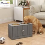 PawHut Elevated Dog Bowls for Large Dogs Pet Feeding Station with Stand, Storage, 2 Stainless Steel Food and Water Bowls, Grey, 23.6" x 11.8" x 14" - Image 3