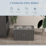 PawHut Elevated Dog Bowls for Large Dogs Pet Feeding Station with Stand, Storage, 2 Stainless Steel Food and Water Bowls, Grey, 23.6" x 11.8" x 14" - Image 4