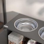 PawHut Elevated Dog Bowls for Large Dogs Pet Feeding Station with Stand, Storage, 2 Stainless Steel Food and Water Bowls, Grey, 23.6" x 11.8" x 14" - Image 9
