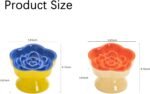2pcs Ceramics Raised Slow Feeder Cat Bowl, Ceramic Elevated and Titled Glass Food Bowl Small Dogs Slow Feeder, Flower Shaped Cute Cat Dish for Dry and Wet Food (Blue&Orange) - Image 3