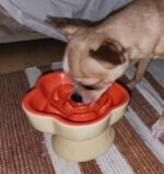2pcs Ceramics Raised Slow Feeder Cat Bowl, Ceramic Elevated and Titled Glass Food Bowl Small Dogs Slow Feeder, Flower Shaped Cute Cat Dish for Dry and Wet Food (Blue&Orange) - Image 5