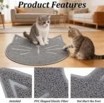 Cat Litter Mat, Non Slip Cat Face Shaped Litter Mat, Wear Resistant Feeding Pad, Home Use Tapis Litiere Chat (Grey) - Image 4