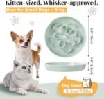 Melamine Cat Slow Feeder Bowl - Floral Maze Cat Food Dish - Flat Plate for Dry & Wet Food - Cute Kitten Bowl - Dishwasher Safe - 6.3'' W x 1'' H - 5.5 oz (160g) - Green - Image 3