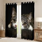 Feelyou Cats Curtains 3D Animals Pattern Window Curtains for Bedroom Living Room for Kids Boys Girls Pet Cat Kitten Decor Window Drapes Brown Grey Window Treatments 38W X 54L,2 Panels - Image 3