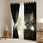 Feelyou Cats Curtains 3D Animals Pattern Window Curtains for Bedroom Living Room for Kids Boys Girls Pet Cat Kitten Decor Window Drapes Brown Grey Window Treatments 38W X 54L,2 Panels - Image 4