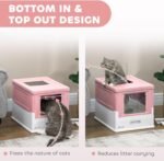 PawHut Cat Litter Box, Enclosed Foldable Kitty Litter Box with Scoop, Tray, Front & Top Entry, Large Space, Portable Design, Pink - Image 5