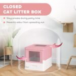PawHut Cat Litter Box, Enclosed Foldable Kitty Litter Box with Scoop, Tray, Front & Top Entry, Large Space, Portable Design, Pink - Image 6