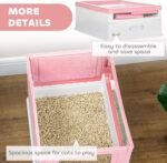 PawHut Cat Litter Box, Enclosed Foldable Kitty Litter Box with Scoop, Tray, Front & Top Entry, Large Space, Portable Design, Pink - Image 7