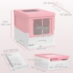 PawHut Cat Litter Box, Enclosed Foldable Kitty Litter Box with Scoop, Tray, Front & Top Entry, Large Space, Portable Design, Pink - Image 8
