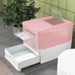 PawHut Cat Litter Box, Enclosed Foldable Kitty Litter Box with Scoop, Tray, Front & Top Entry, Large Space, Portable Design, Pink - Image 9
