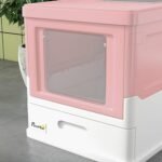 PawHut Cat Litter Box, Enclosed Foldable Kitty Litter Box with Scoop, Tray, Front & Top Entry, Large Space, Portable Design, Pink - Image 10