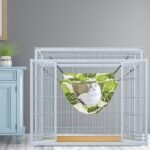 ONENIN Cat Cage Hammock,Hanging Soft Pet Bed for Kitten Ferret Puppy Rabbit or Small Pet,Double Layer Hanging Bed for Pets,2 Level Indoor Bag for Spring/Summer/Winter (Green & White) - Image 7