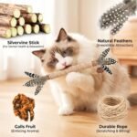 Cat Toys,3 Pack Silvervine Cat Feather Toy Kitten Chew Stick Catnip Treat with Bell for Cleaning Teeth Indoor Kitty Teaser Wand Molar Snack Interactive Pet Rabbit Bunny Hamster - Image 6