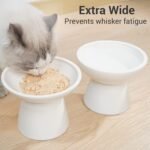 CEEFU 2 Extra Wide Raised Cat Food Bowl, Elevated Cat Bowls Anti-Vomiting Cat Feeder Whisker Stress-Free Dog Two Bowls Ceramic Cat Feeding Bowls White - Image 3