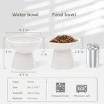 CEEFU 2 Extra Wide Raised Cat Food Bowl, Elevated Cat Bowls Anti-Vomiting Cat Feeder Whisker Stress-Free Dog Two Bowls Ceramic Cat Feeding Bowls White - Image 4
