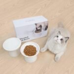 CEEFU 2 Extra Wide Raised Cat Food Bowl, Elevated Cat Bowls Anti-Vomiting Cat Feeder Whisker Stress-Free Dog Two Bowls Ceramic Cat Feeding Bowls White - Image 5