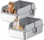 2 Pack Stainless Steel Litter Boxes,Metal Litter Boxes with Lid High Sides, Extra Large Top Entry Kitty Pan Tray with Lid, Non Sticky,Easy Cleaning, 50X35X20cm - Image 2