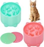 2 Pcs Slow Feeder Cat Bowls, Raised Cat Bowl with Anti-Slip Base, Durable Pet Food Dishes for Cats & Small Dogs, Prevents Fast Eating, Healthy Eating Diet Pet Bowl for Dry and Wet Food - Image 2