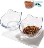 2Pcs Slanted Cat Bowl Cat Bowls with Stand Pet Feeder Double Food Diner Bowl Set Perfect for Cats and Ultra Small Dog Cat Food Dishes Raised Pet Food Scoop (Transparent) - Image 2