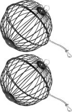2pcs Black Metal Hanging Suet Feeder Basket with Stainless Steel Food Ball Cage for Outdoor Bird - Image 2