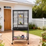 53 Inch Bird Cage with Wheels,Standing Wrought Iron Birdcage with Wooden Perches, Large Parrot Cage Bird Cages with Slide-Out Tray Water Bottle Feeder for Parakeets,Cockatiel - Image 2