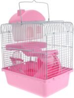 ABOOFAN Double Layer Small Pet Cage with Hamster Nest, Portable Pink Hamster House Hideout and Hedgehogs - Image 2