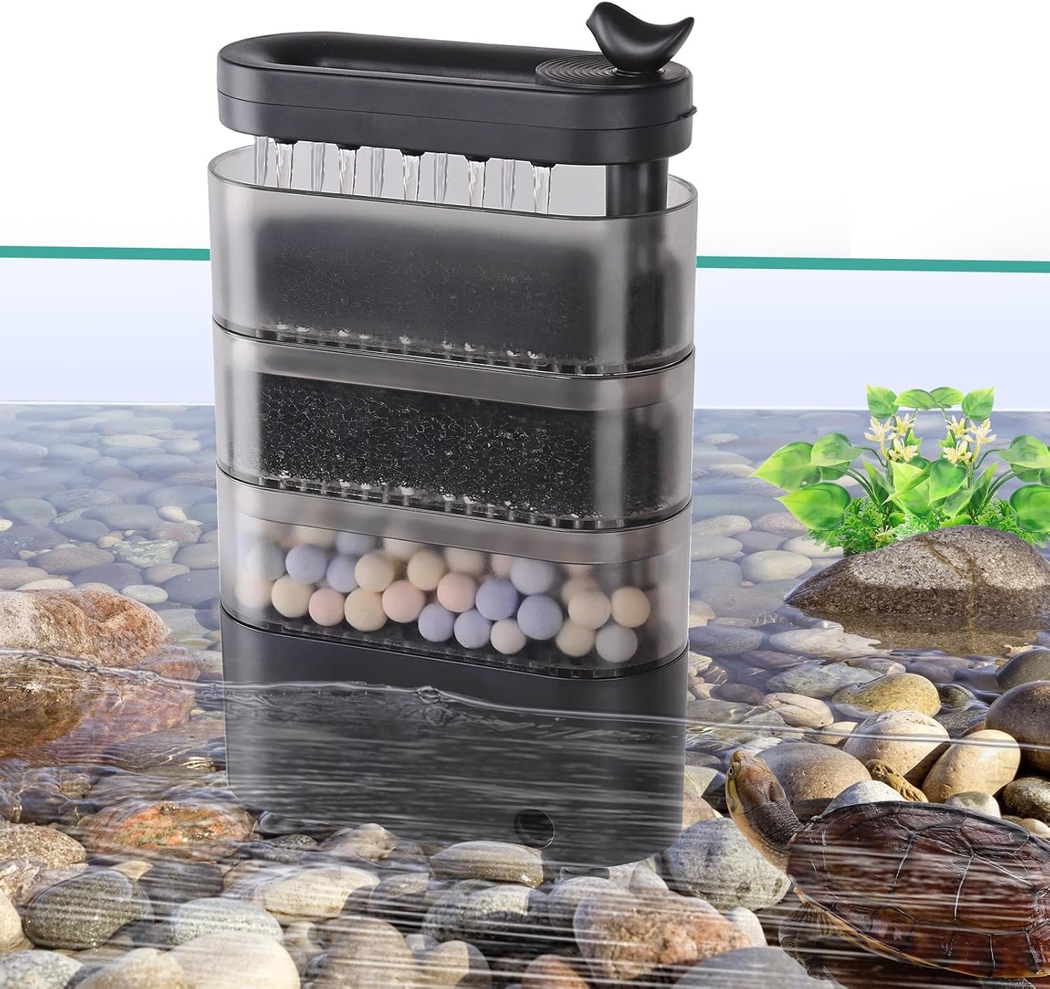 AQQA 260GPH Turtle Tank Filter for 20-50 Gallon, Turtle Filter Low Water Filter Circulation Filtration Water Changing and Adjustable Flow, Silent Turtle Water Filter for Fish Tank Reptile Shrimp Frog - Image 2
