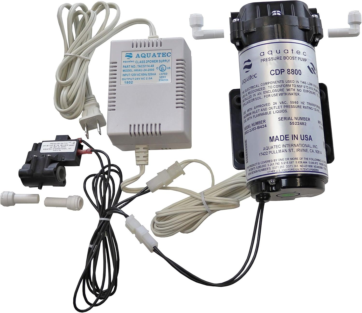 Aquatec 8800 Booster Pump Kit for up to 200 GPD RO Reverse Osmosis water filtration system for both standard and manifold type systems 8852-2J03-B424 PSW-340 Made in USA - Image 2