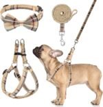 BINGPET Dog Harness Collar Leash Set,Adjustable No Pull Escape Proof Small Dog Harness,Classic Plaid Puppy Harness and Leash Set for Small Medium Large Dogs Training Easy Walk Running(Beige,S) - Image 2