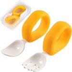 Baby Self Feeding Training Spoon and Fork Set with Travel Case, BPA-Free Cute Circle Toddler Training Utensils, Silicone/ABS Great Tableware Set Spoons Fork for Kids(Yellow) - Image 2