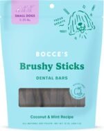 Bocce’s Bakery Dailies Brushy Sticks to Support Oral Health & Fresh Breath, Wheat-Free Dental Bars for Dogs, Made with Real Ingredients, Baked in the USA, All-Natural Coconut & Mint Recipe, Small Dogs - Image 2