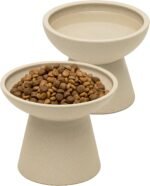 CEEFU 2 Elevated Cat Bowls Extra Wide for Food & Water – Whisker Fatigue, Ceramic Wide Shallow Food Dish, Lead & Cadmium Free, Raised Height for Cats, Pottery Clay (Not Glazed) - Image 2