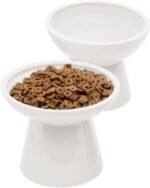 CEEFU 2 Extra Wide Raised Cat Food Bowl, Elevated Cat Bowls Anti-Vomiting Cat Feeder Whisker Stress-Free Dog Two Bowls Ceramic Cat Feeding Bowls White - Image 2