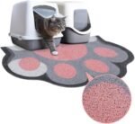Cat Litter Mat Trapper, 35" x 24" Extra Large Kitty Litter Mat, Waterproof & Non-Slip Spaghetti Litter Box Mat for Litter Tray and Pet Food Bowl, Easy to Clean, Paw Shape, Pink & Gray - Image 2
