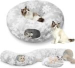 Cat Tunnel with Cat Bed for Indoor Cats, 3 in 1 Cat Donut Tunnel with Central Soft Mat and Dangling Balls, Christmas Cat Tube Toys Fun for Kitten, Puppy, Ferret, Rabbit - Image 2