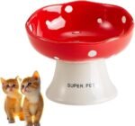 Ceramic Elevated Cat Bowls,Anti-Black Chin Tall Cat Bowl,Anti-Vomit Cat Bowl,Tilted Ceramic Water Bowl,Mushroom Tall,Large Diameter cat Food Bowl for Kitten, Cat, Puppies (Red) - Image 2
