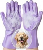DELOMO Pet Grooming Gloves 1 Pair: Soft and Gentle Silicone Dog Washing Gloves - Bathing Scrubber Brush Mitt Grooming Shedding Fur Removal Massage for Dogs/Cats/Horse, Purple - Image 2