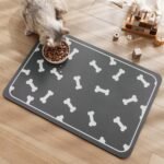 Dog Cat Food Mat Pet Bowl Mat Absorbent No Stains Quick Dry-Innovative Pet Dog Cat Accessories Supplies-Water Dispenser Mat for Messy Drinkers-Dark Grey with Bone Pattern 16"x24" - Image 2