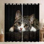 Feelyou Cats Curtains 3D Animals Pattern Window Curtains for Bedroom Living Room for Kids Boys Girls Pet Cat Kitten Decor Window Drapes Brown Grey Window Treatments 38W X 54L,2 Panels - Image 2